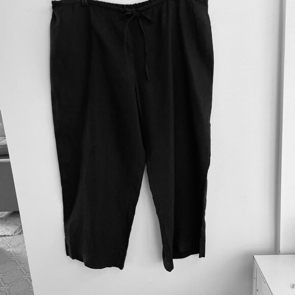EILEEN FISHER Women's L 100% Irish Linen Wide-Leg High-Rise Cropped Pants - Picture 13 of 16